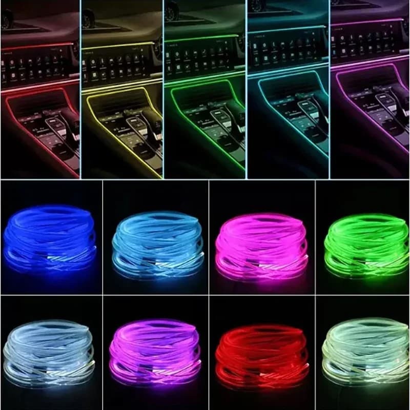 Striscia LED RGB per Interni Auto, Luce Ambientale al Neon Invisibile, Lampada Atmosfera in Fibra Ottica USB con Controllo Colori