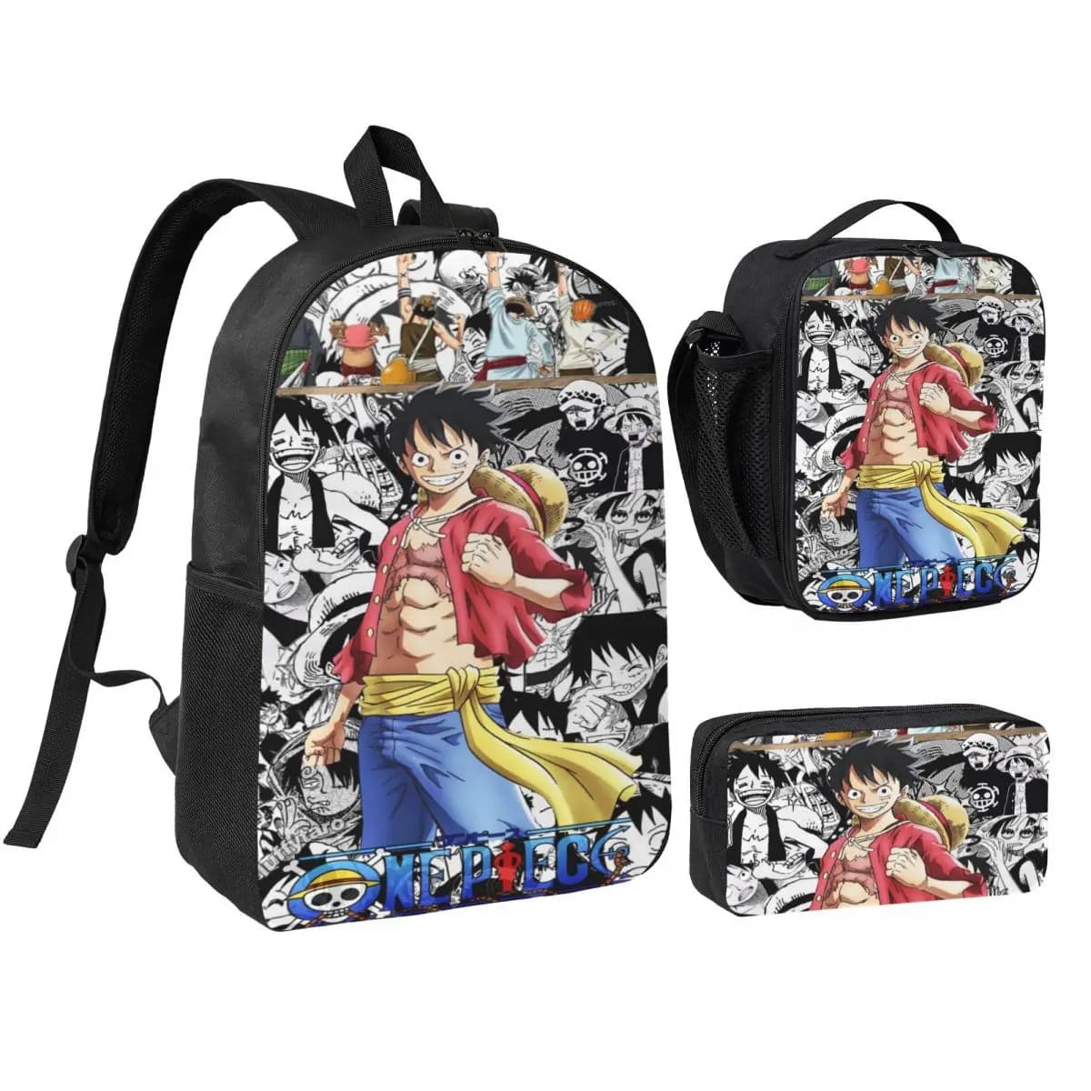 Luffys O-one-pieces Kids Backpack Lunch Box Pencil Boxes for Boys Girls Backpacks Kawaii Schoolbag Bookbag Set