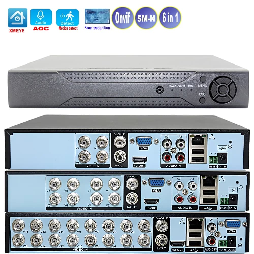 Modulo Registratore Video DVR a 8 Canali 5M-N con Audio Onvif su Cavo Coassiale per Telecamere AHD TVI CVI Analogiche e IP