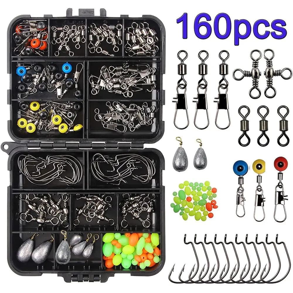Accessori per la pesca Piombo per esterni Gancio per maschera Girevoli Ganci Scatole per attrezzatura da pesca Attrezzi da pesca Kit da 160 pezzi Attrezzatura