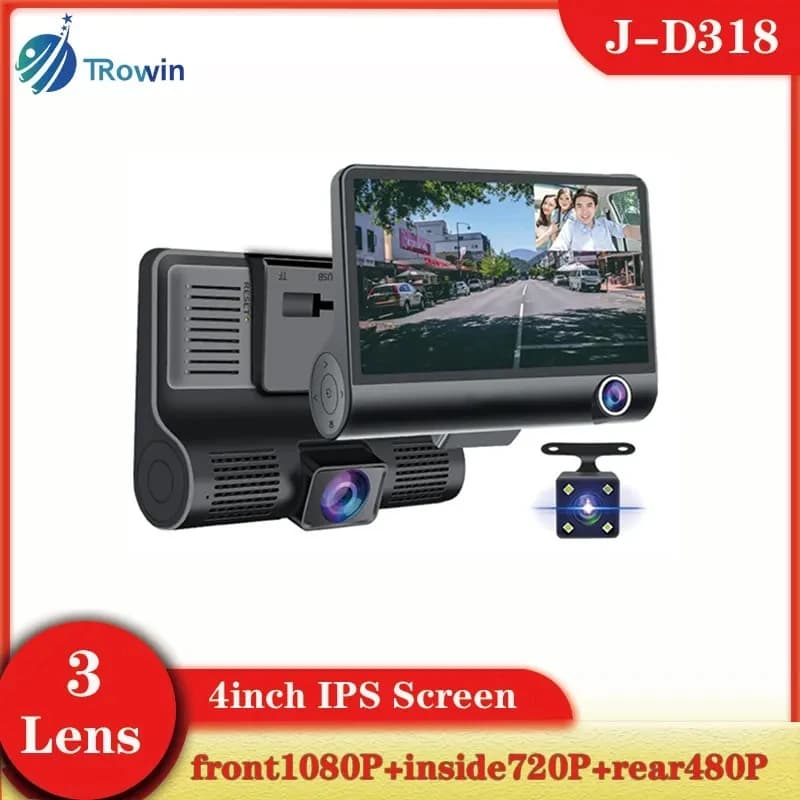 DashCam Car 3Cam DVR 4 pollici Fhd 1080P Videoregistratore automatico con telecamera posteriore Registratore visone notturno Scatola nera