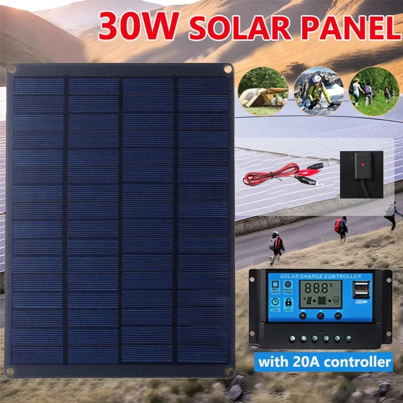 Pannello solare da 30W banca di alimentazione portatile a celle solari monocristalline da 18V per la ricarica del telefono all'aperto alimentatori mobili da campeggio