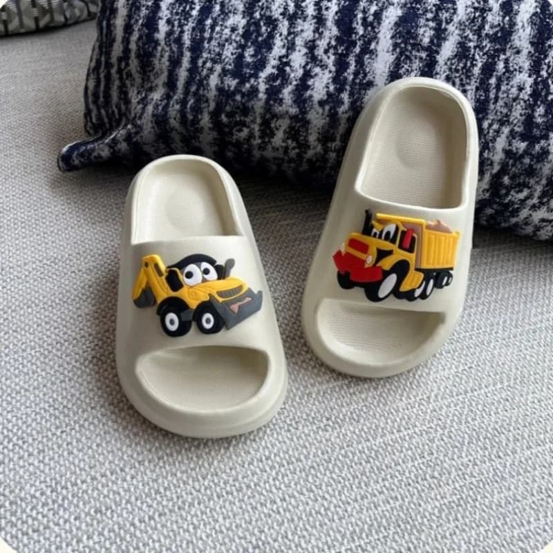 Ciabatte EVA Unisex per Bambini a Forma di Escavatore e Carro Armato, Suola Morbida, Antiscivolo per Interni, Sicure per il Bagno, Sandali Coordinati Genitore-Figlio