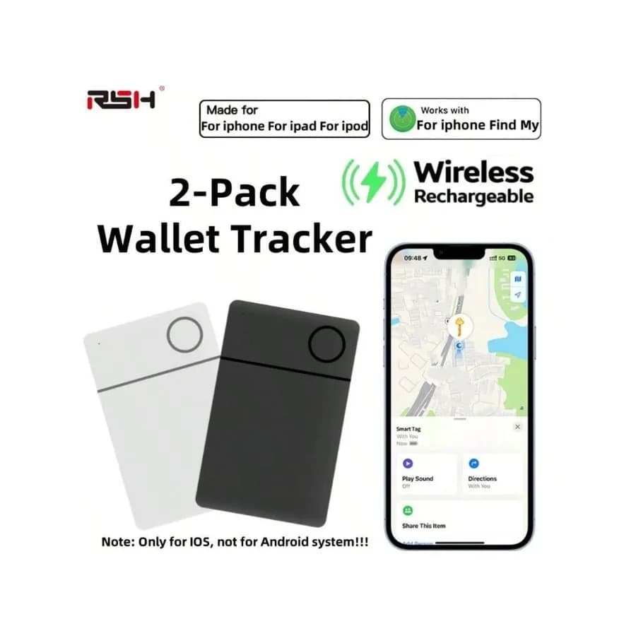 【Nuovo stile】Confezione da 2 tracker per carte di credito compatibili solo con iOS, Smart Tag Key Tracker funziona con IOS Find My, localizzazione e posizionamento in tutto il mondo