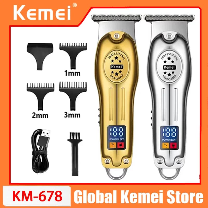 Kemei KM-678 Tagliacapelli Elettrico Portatile Professionale in Metallo con Display LCD, Trimmer Ricaricabile
