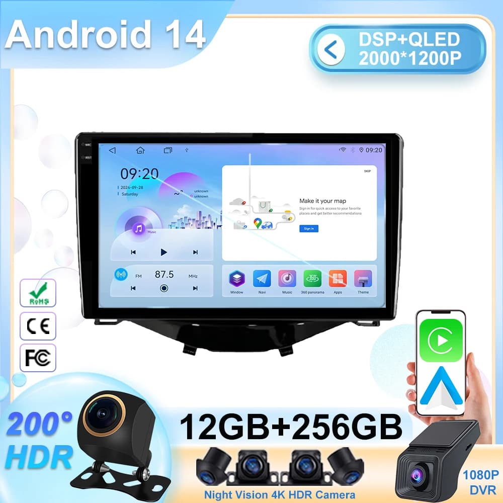 5G Auto Android 14 Per Toyota Aygo Peugeot 108 2016 Auto Touch Screen Lettore Multimediale Radio Stereo Navigazione GPS NO 2din DVD