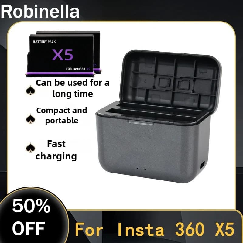 Batteria ricaricabile da 2800 mAh e set di caricabatterie a doppio slot per Insta360 X5, kit di alimentazione completo per batterie per action camera Insta360 X5