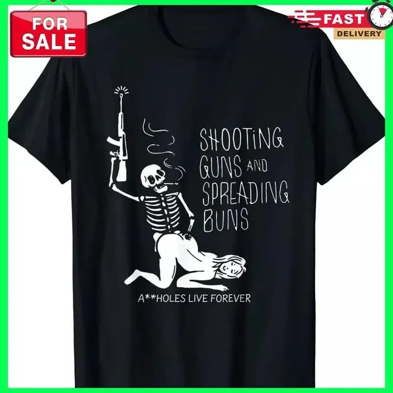 T-shirt with shooting guns and S-5XL spreadsheets