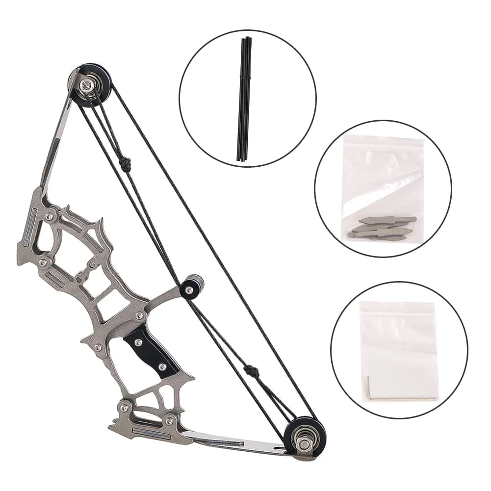 Set di arco e frecce in miniatura per alleviare lo stress con arco composito in miniatura in acciaio inossidabile Collezione di tiro con l'arco per interni ed esterni