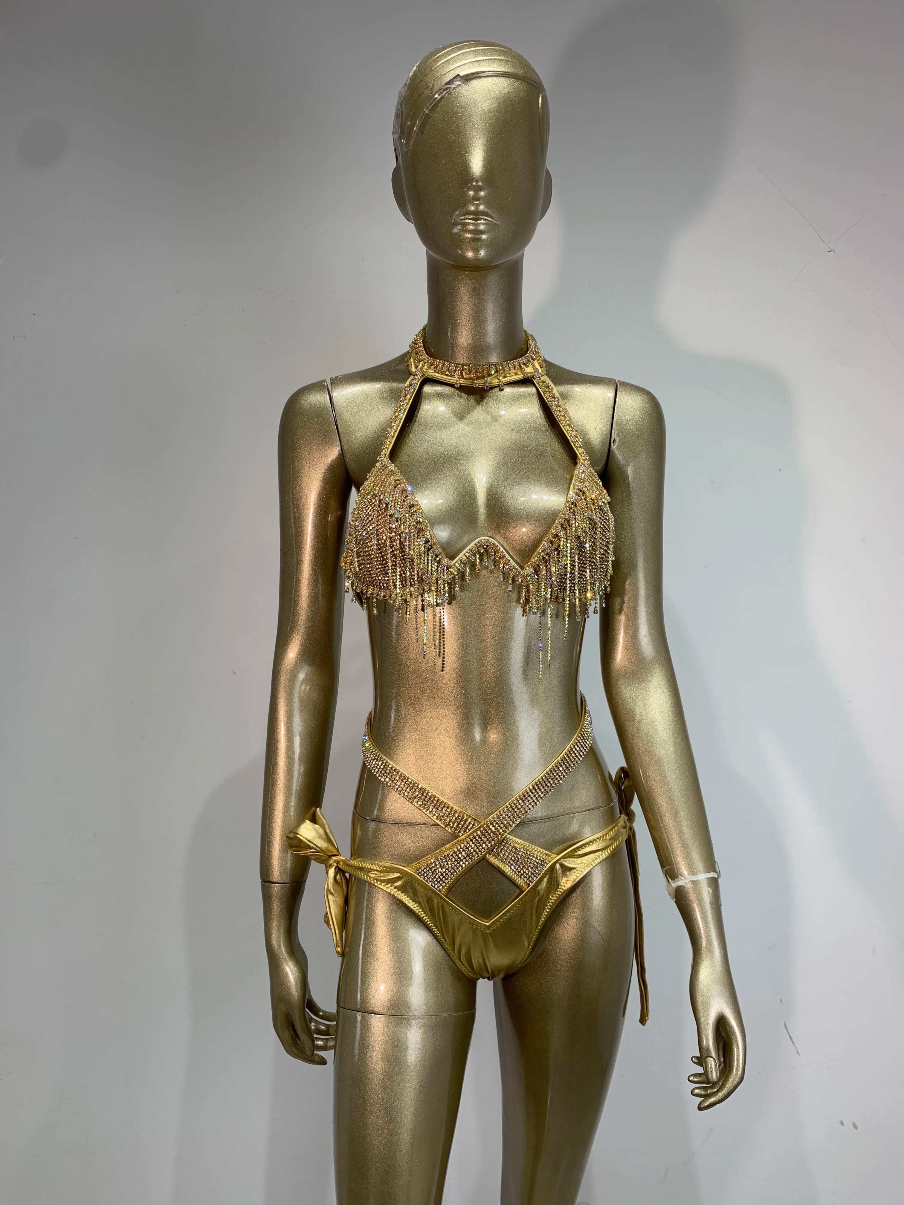 Sparkly Crystal Bikini Bar Rhinestones Two Pieces Sets Adult Performer Burlesque Pole Dancer Show Costumes Beach Wear