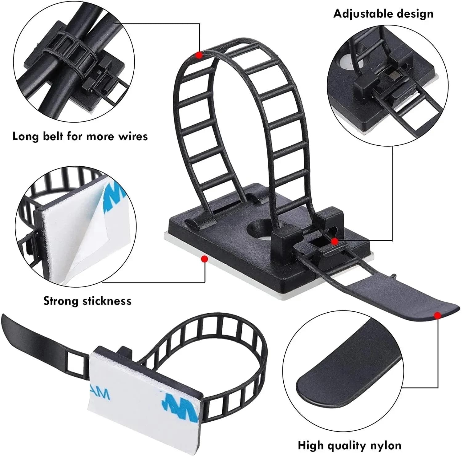 Organizzatore di Cavi Regolabile da 5/10/20/50/100/200 Pezzi, Clip Avvolgicavo, Supporto per Auricolari, Gestione Cavi Autoadesiva per Mouse e Tastiera