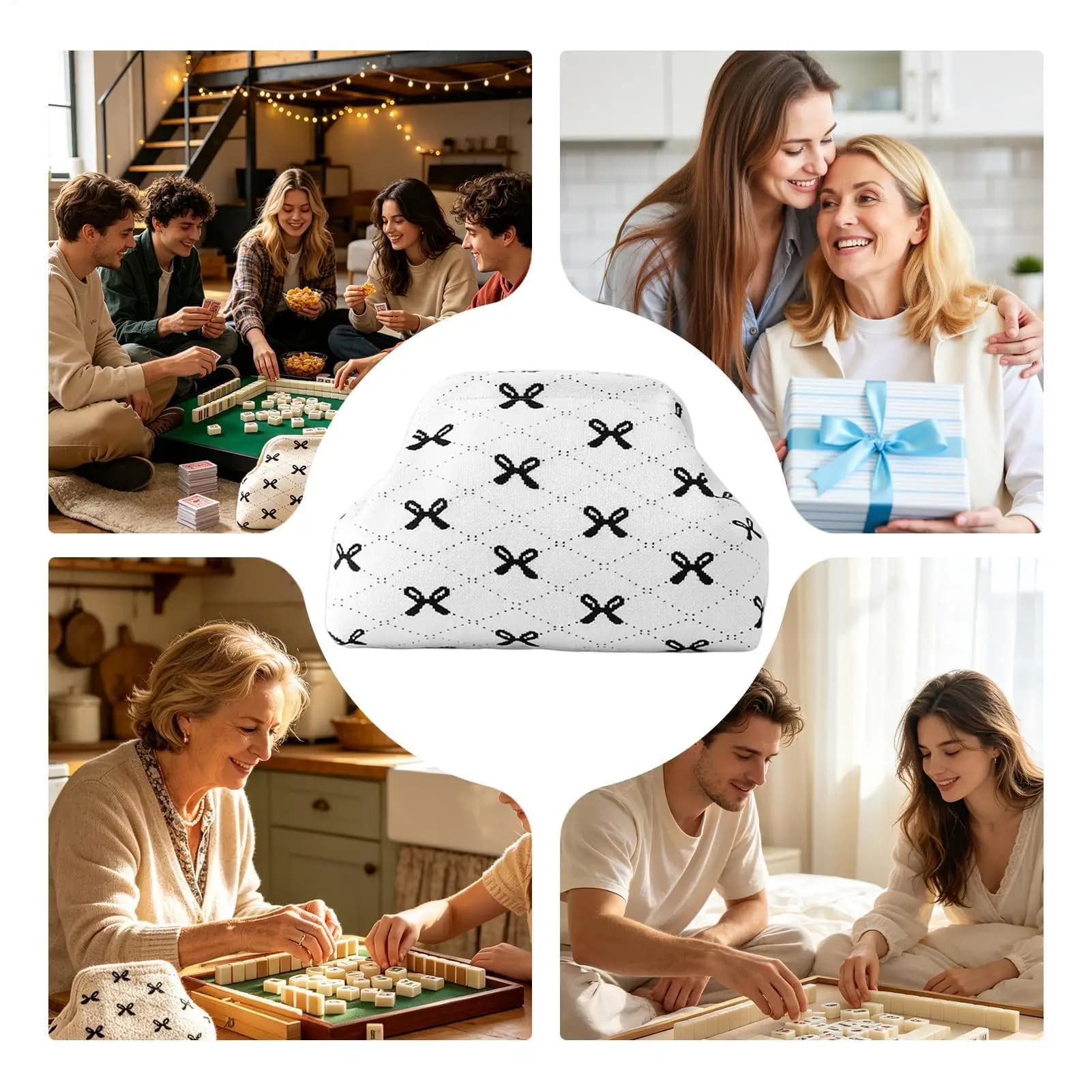 Mahjong Bag Aesthetic Hand-woven Holder Carrier Pouch Magnetic Closure Mahjong Tiles Bag For Travel Home Party Game Wedding