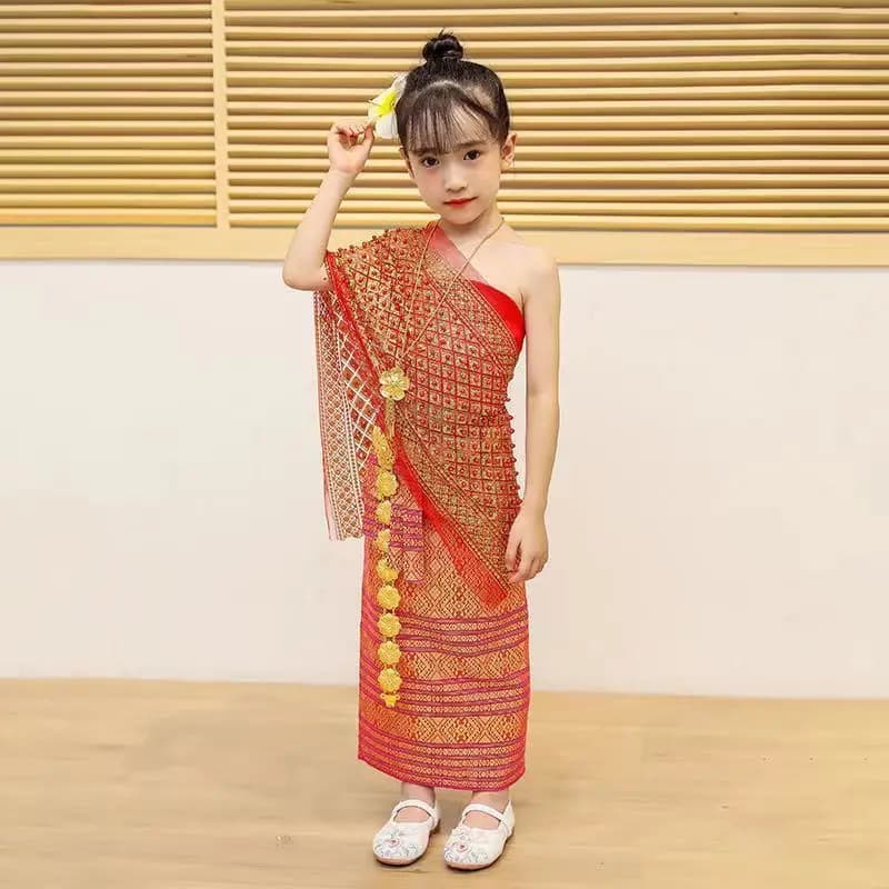 5pcs Women Thailand Myanmar women Dai clothing Dai Ethnic Costume Performance Dance National Costume Thai Style dress set