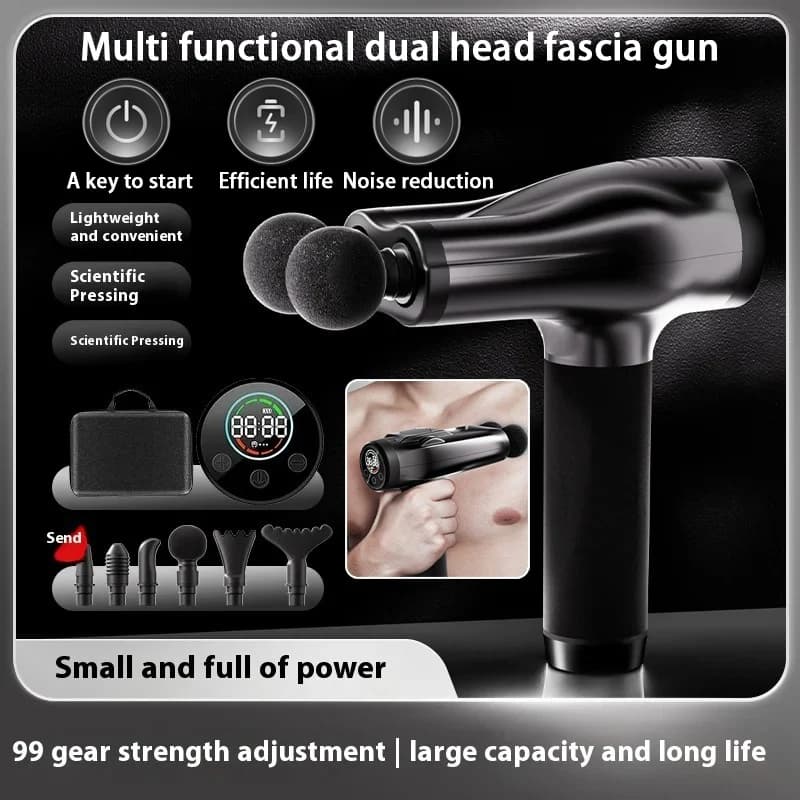 Multifunctional Portable Professional Fitness Band Gun for Double Head Muscle Relaxation with Adjustable Impact for Home