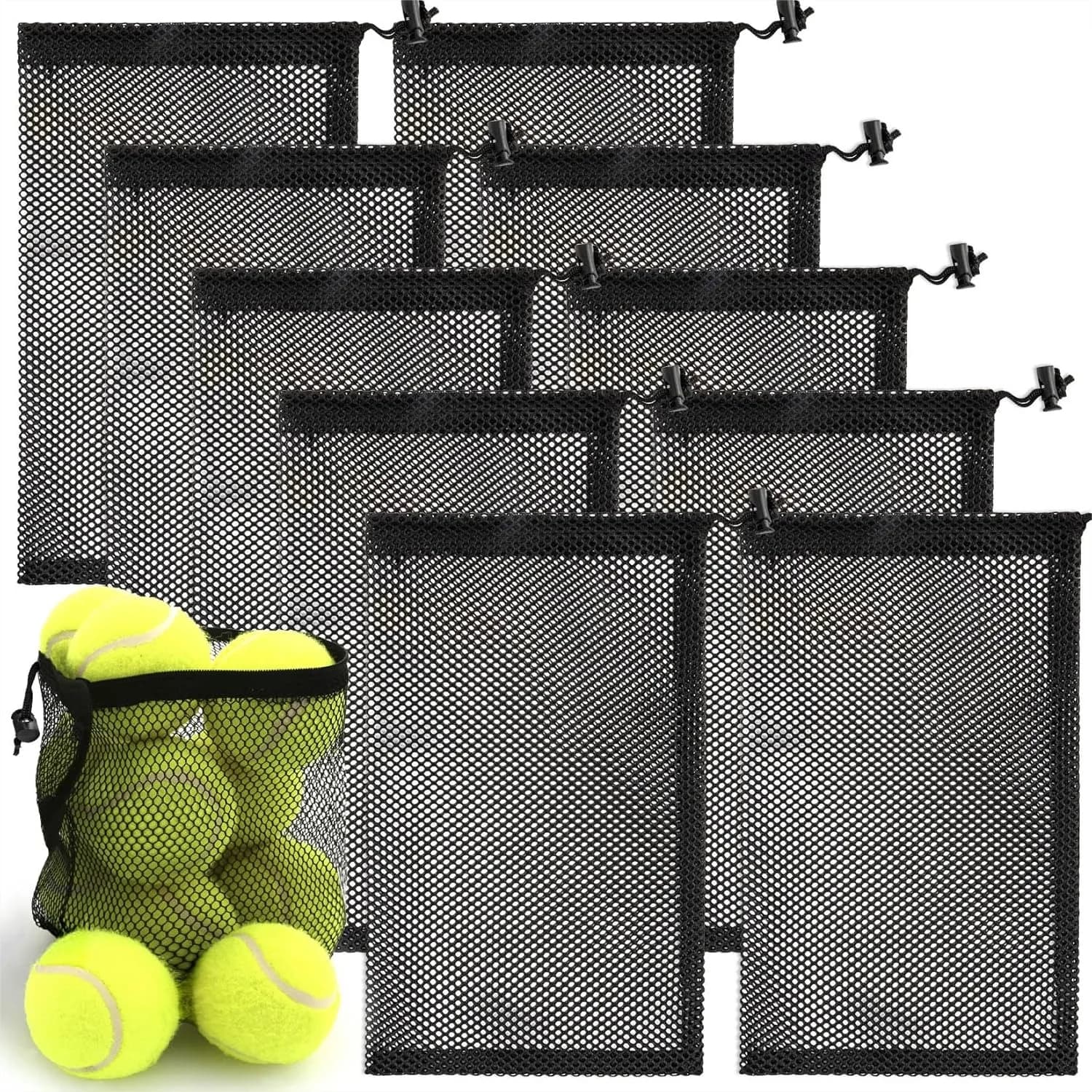 Borsa a rete con coulisse, 7,87x11,8 pollici, in poliestere nero, resistente, traspirante, per sport, viaggi, lavanderia