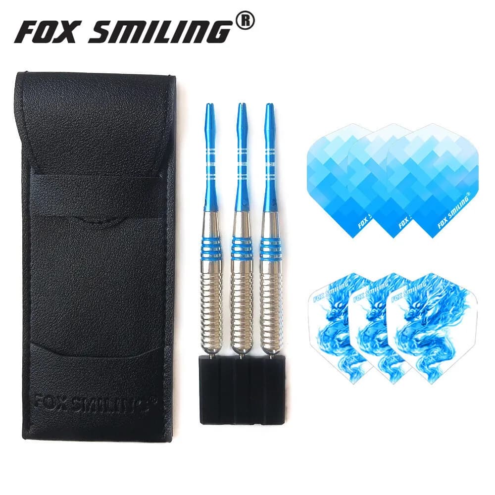 Freccette con punta in acciaio sorridente Fox da 3 pezzi 24g con albero in alluminio Borsa in pelle con perno per freccette professionale blu e rosa confezionata