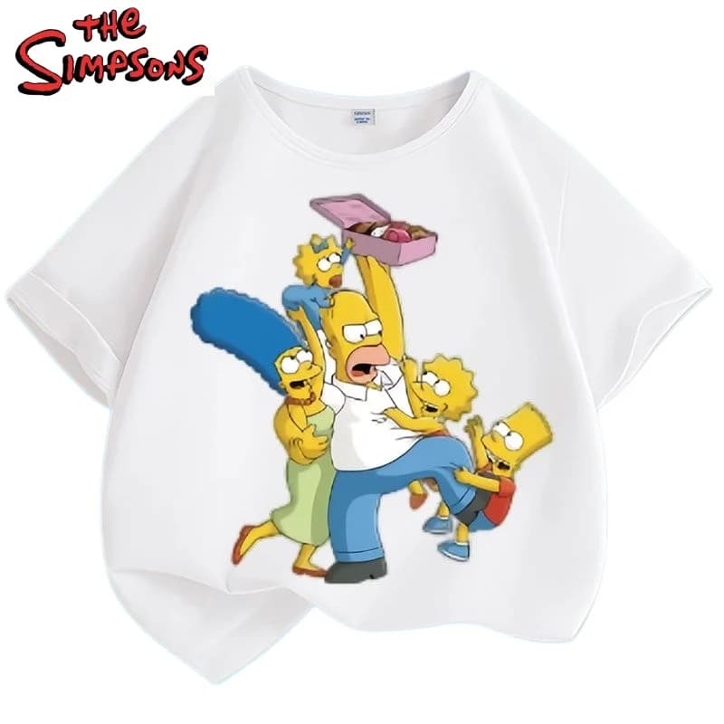 Nuova T-shirt dei Simpson con motivo a cartoni animati, versatile e comoda, a maniche corte, per uomo, donna e bambino