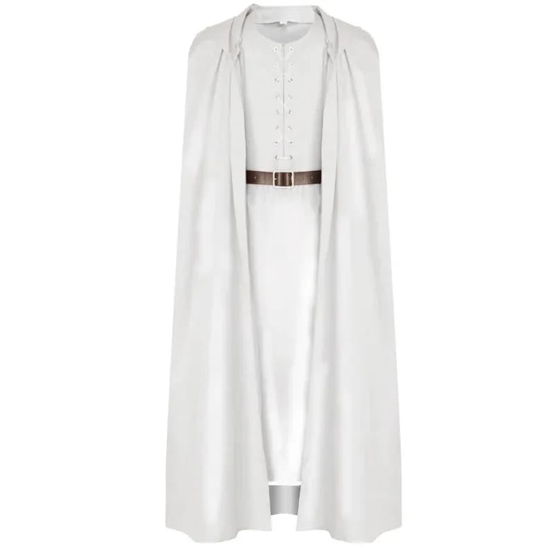 ♥ Nuovo Costume Cosplay Gandalf 2025, Mantello Bianco con Anelli, Abito da Uomo per Halloween e Carnevale ★ Casa dell'Orso
