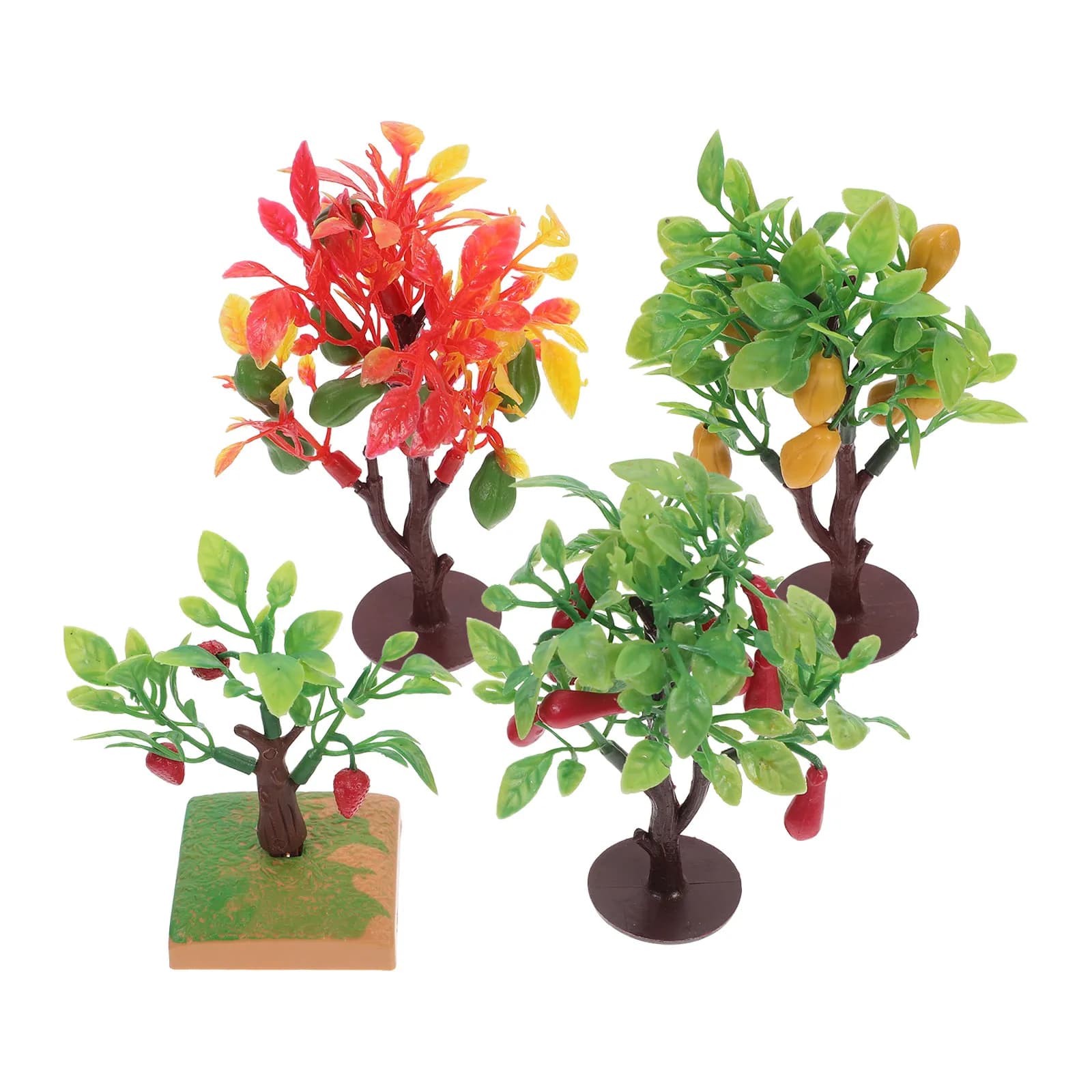 Set di 4 Alberi Fruttiferi Artificiali Realistici per Decorazione, Piante per Micro Paesaggi, Scenari Ferroviari, Diorami, Casa e Ufficio