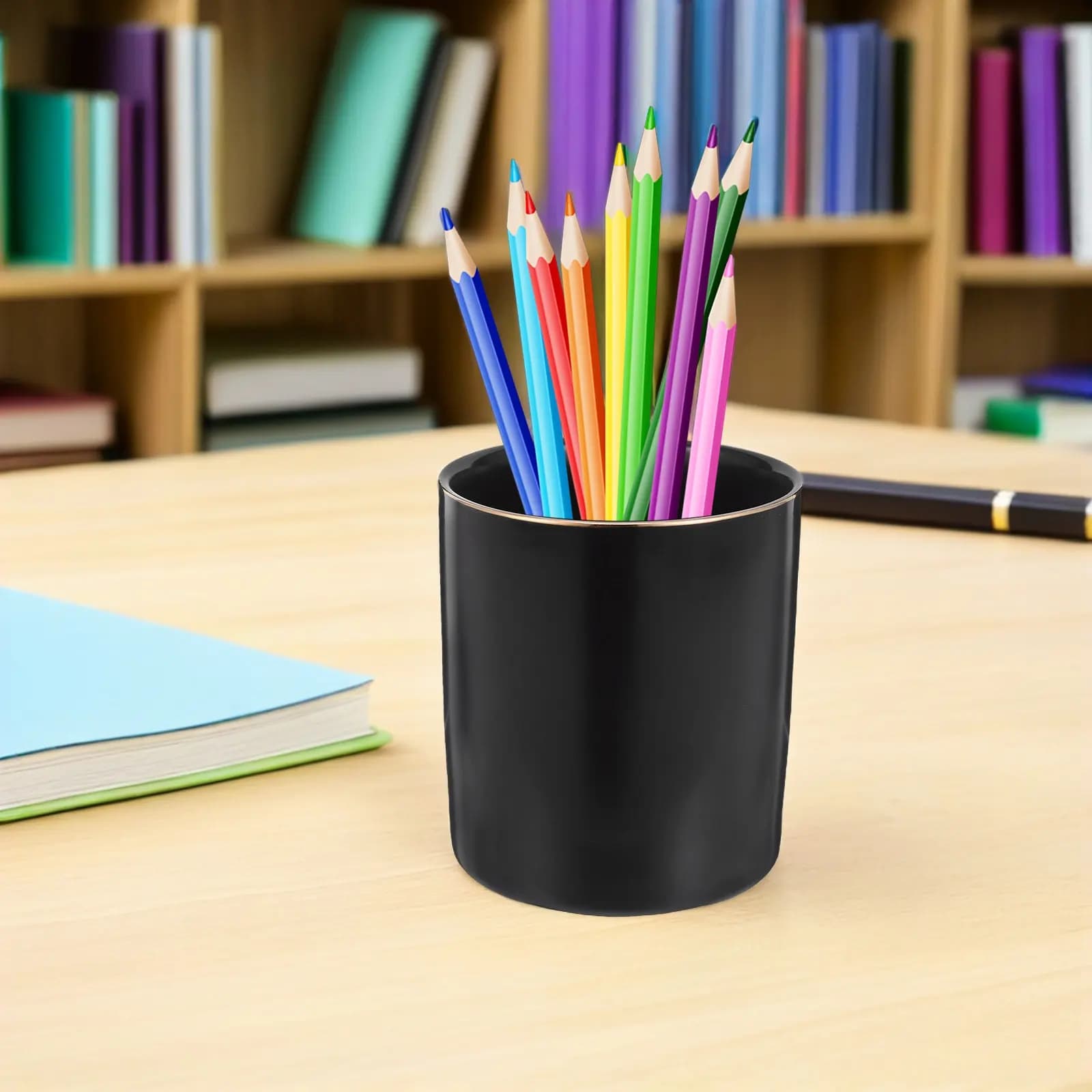 Portapenne in Ceramica Nera, Porta Matite, Organizzatore per Pennelli da Trucco, Porta Spazzolini, Contenitore da Scrivania per Casa e Ufficio