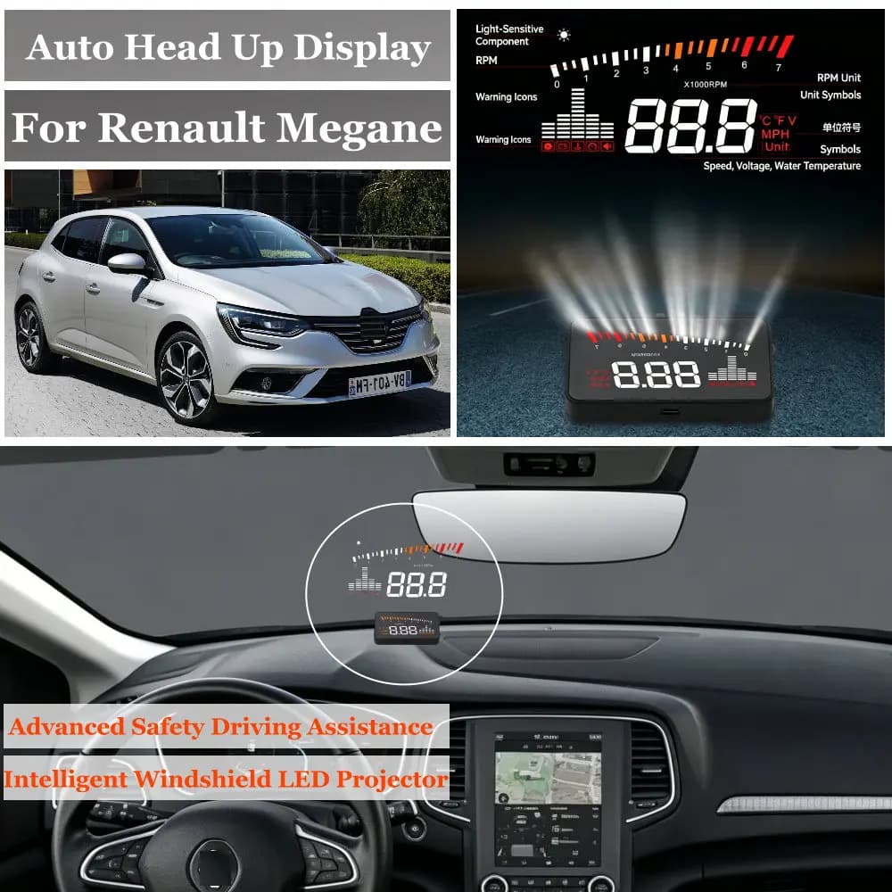 Car Head Up Display For Renault Megane B32 RFB 2008-2026 AUTO HUD Windshield Projector Accessories Speedometer Odometer RPM