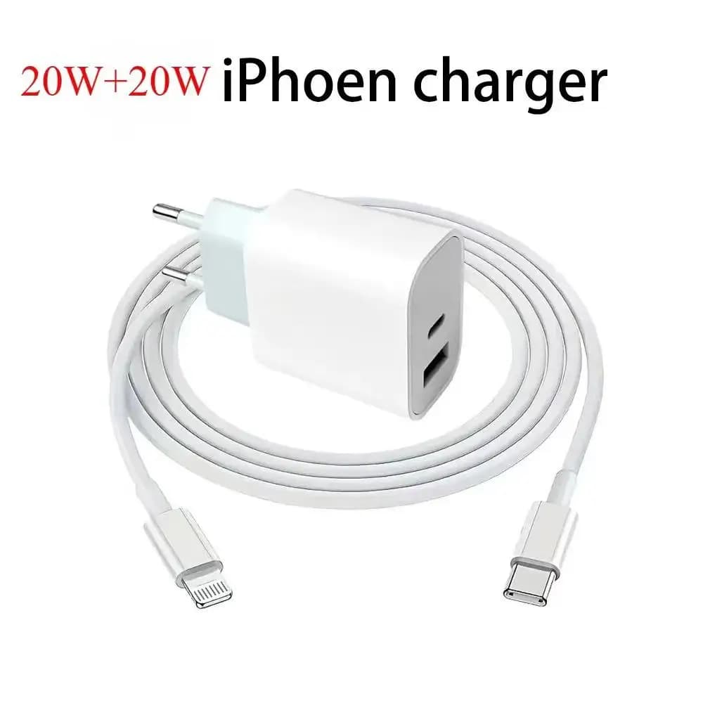 Per iPhone Caricabatterie rapido 20w + 20w Cavo di ricarica da parete tipo C per telefono cellulare compatibile per IPhone 14 13 12 11 Pro Max XR XS X 7 8