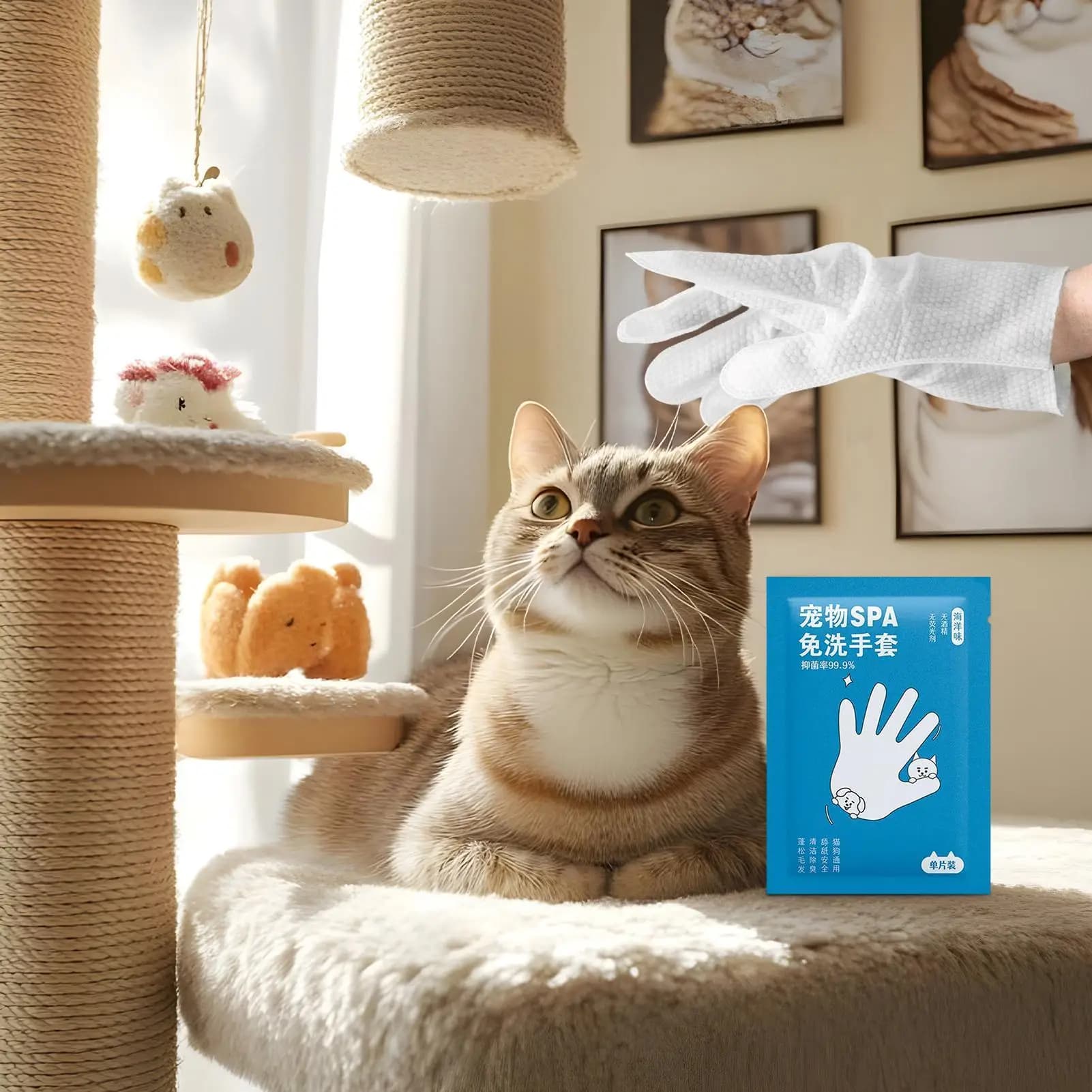 Salviette per la pulizia dei gatti Salviette per guanti per animali domestici 3 pezzi Dimensioni da viaggio Detergente per toelettatura deodorante portatile Lavaggio per cani Gatti Gattini Cuccioli Occhi