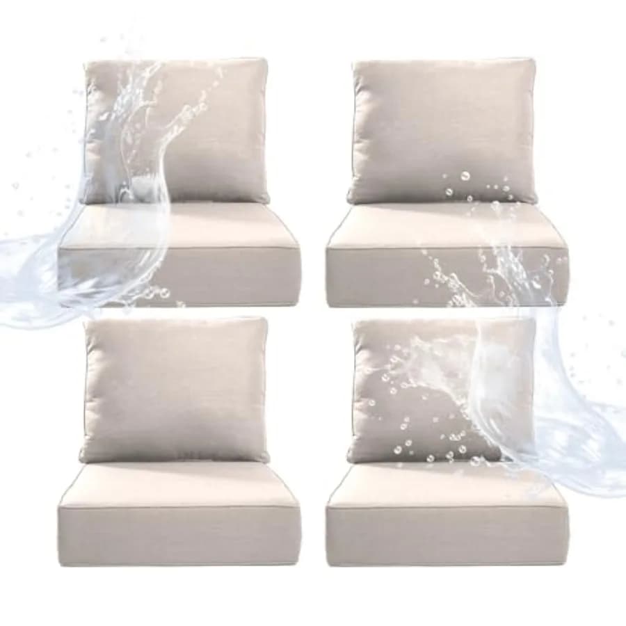 Set di cuscini per sedie da esterno per sedute con spessore di 6 pollici, tessuto impermeabile beige con rivestimento rimovibile, 24 x 24 x 6, 28D high-d