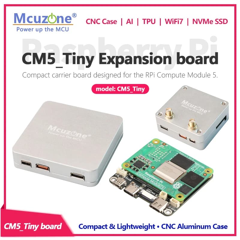 Raspberry Pi CM5 Tiny Board，with 4G LTE, CMPAI, CMPW7, NVMe SSD & BE200, Optional CNC Aluminum Enclosure
