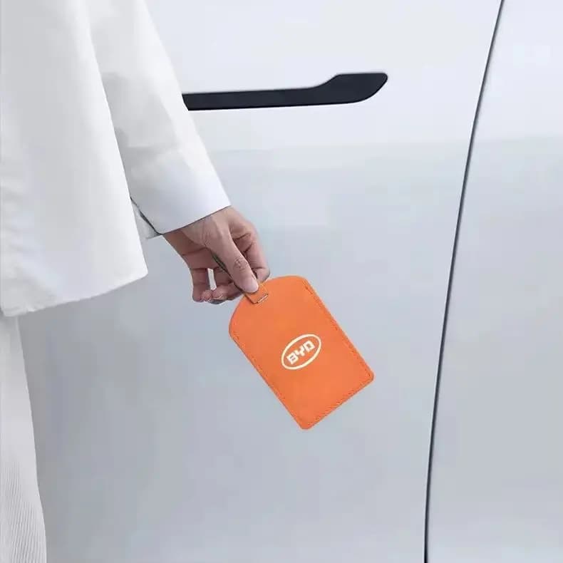 Induction NFC Smart Key Card Holder For BYD Dolphin Seal Atto3 Han Tang Song Yuan BYD Logo Suede Leather Key Protective Bag Acce