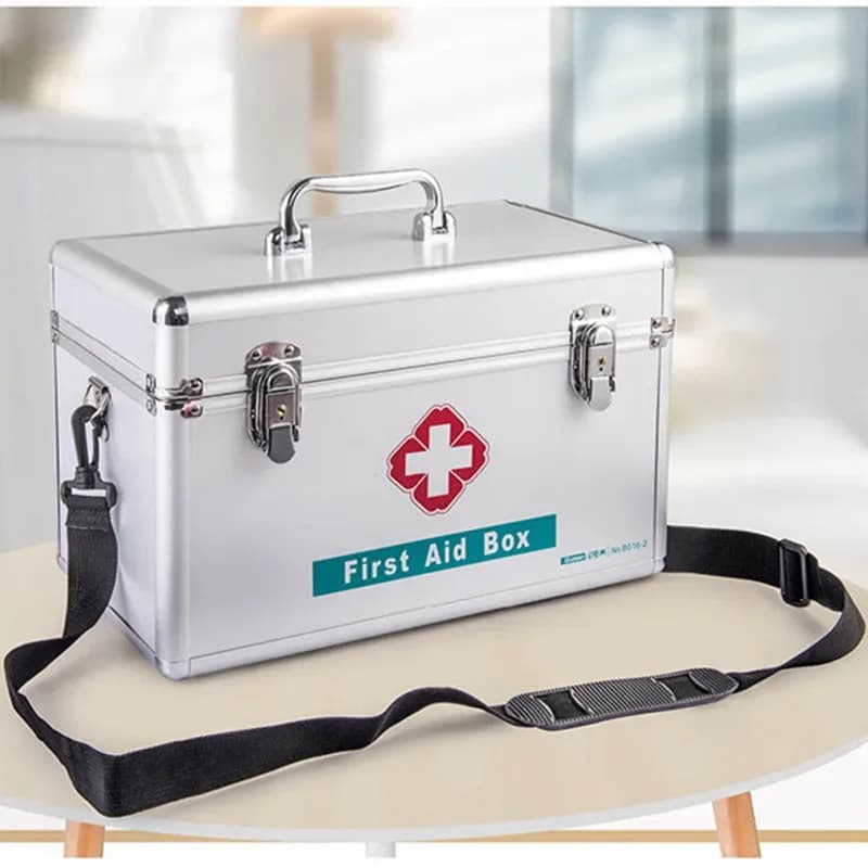 Valigetta per Medicinali Domestici in Alluminio e PVC, Portatile con Chiusura di Sicurezza, Cassetta di Pronto Soccorso Familiare
