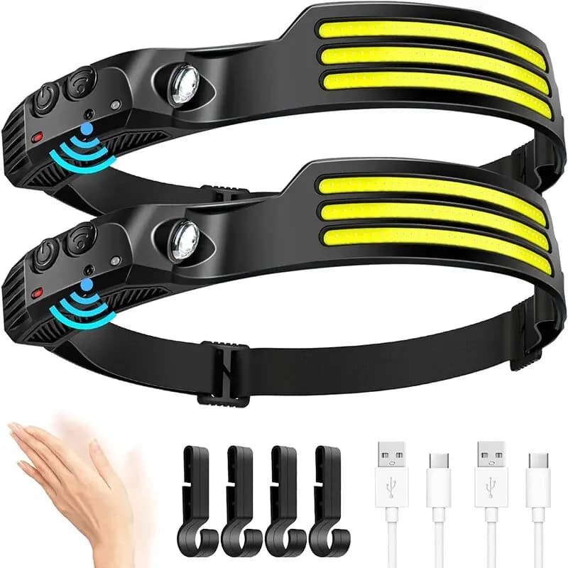LED COB Front Lamp Induction Front Lamp Built-in Battery USB Rechargeable Front Flashlight with Outdoor Camping Fishing Sensor