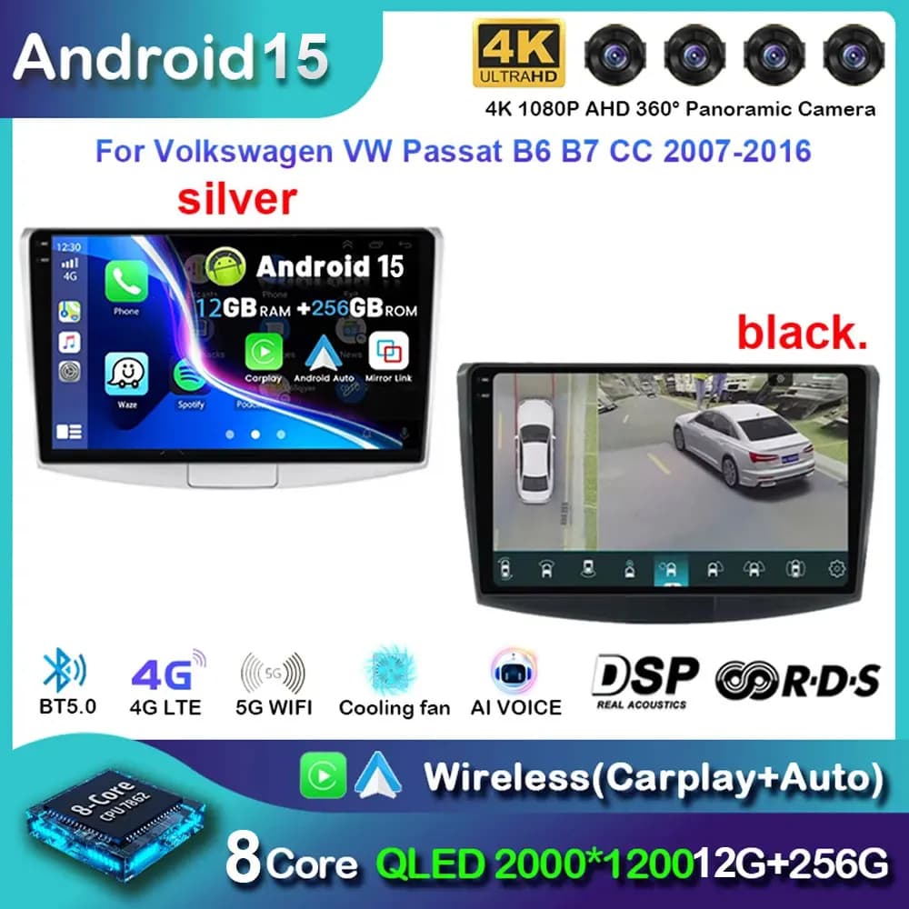 Android 15 Carplay Autoradio Per Volkswagen VW Passat B6 B7 B8 CC 2007- 2021 di Navigazione GPS Lettore Multimediale WiFi + 4G stereo BT