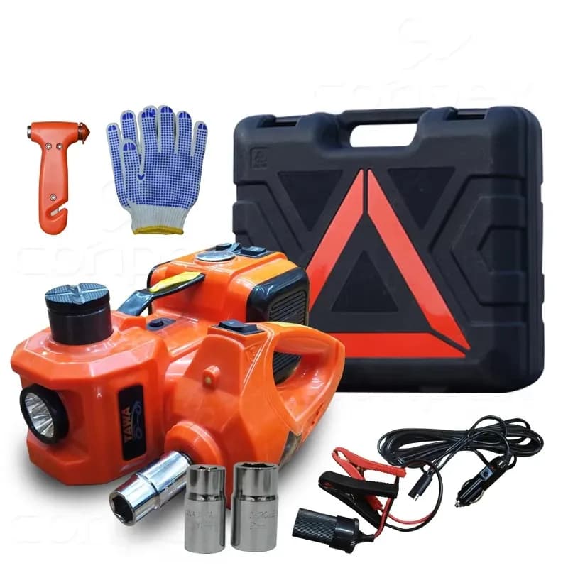 Getto per auto idraulico elettrico 5 in 1 Getto per auto 5T 12V con avvitatore a percussione Gonfiatore per pneumatici Luce LED incorporata