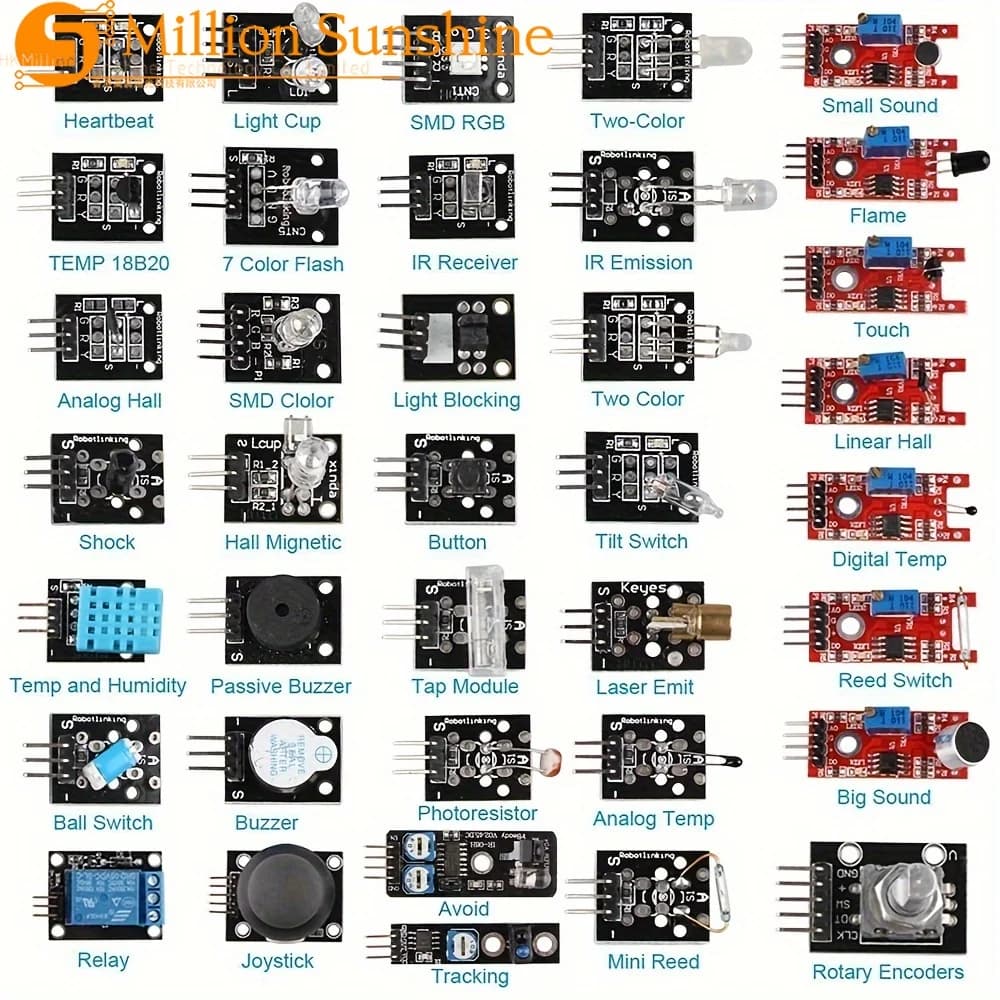 Kit of 37 Assorted Sensors, Sensor Set for Arduino Raspberry Pi, 37 in 1 for Arduino Raspberry Pi