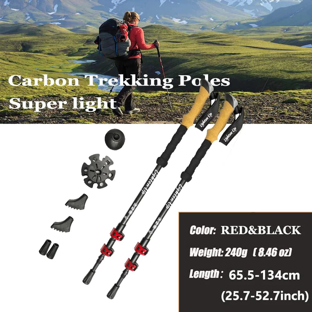 Outdoor Carbon Fiber Trekking Pole 4 Sections Folding Telescopic Walking Stick with Adjustable Speed Lock for Hiking Camping