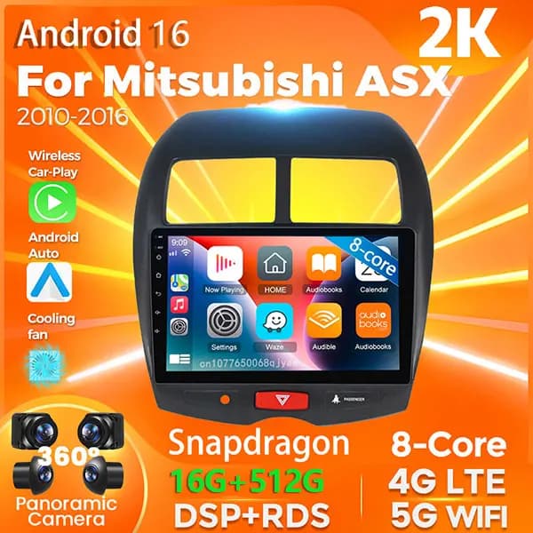Android 16 Qualcomm Carplay Car Radio For Mitsubishi ASX 2010 - 2016 Multimedia Video Player Navigation GPS Stereo 2Din DVD DSP