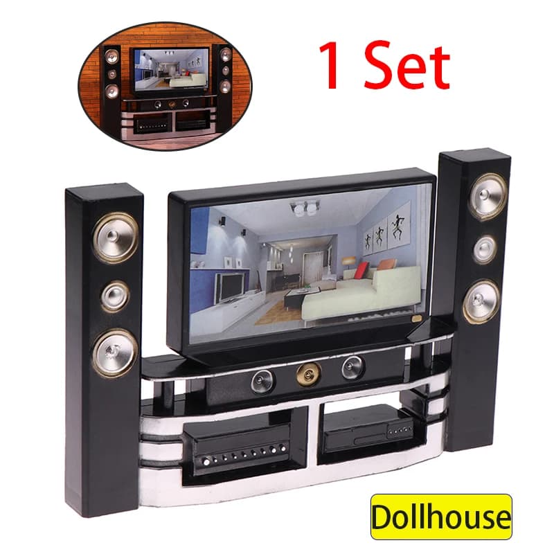 1/12 Casa delle bambole Mini TV Audio Ornamento Casa delle bambole Soggiorno Mobili Decorazione Casa delle bambole Decorazione micro scena Giocattoli