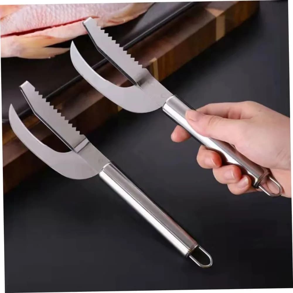 Coltello 3 in 1 in acciaio inossidabile per squamare, tagliare e sbucciare il pesce, con lama a dente di sega per squamare e sfilettare, utensile da cucina.