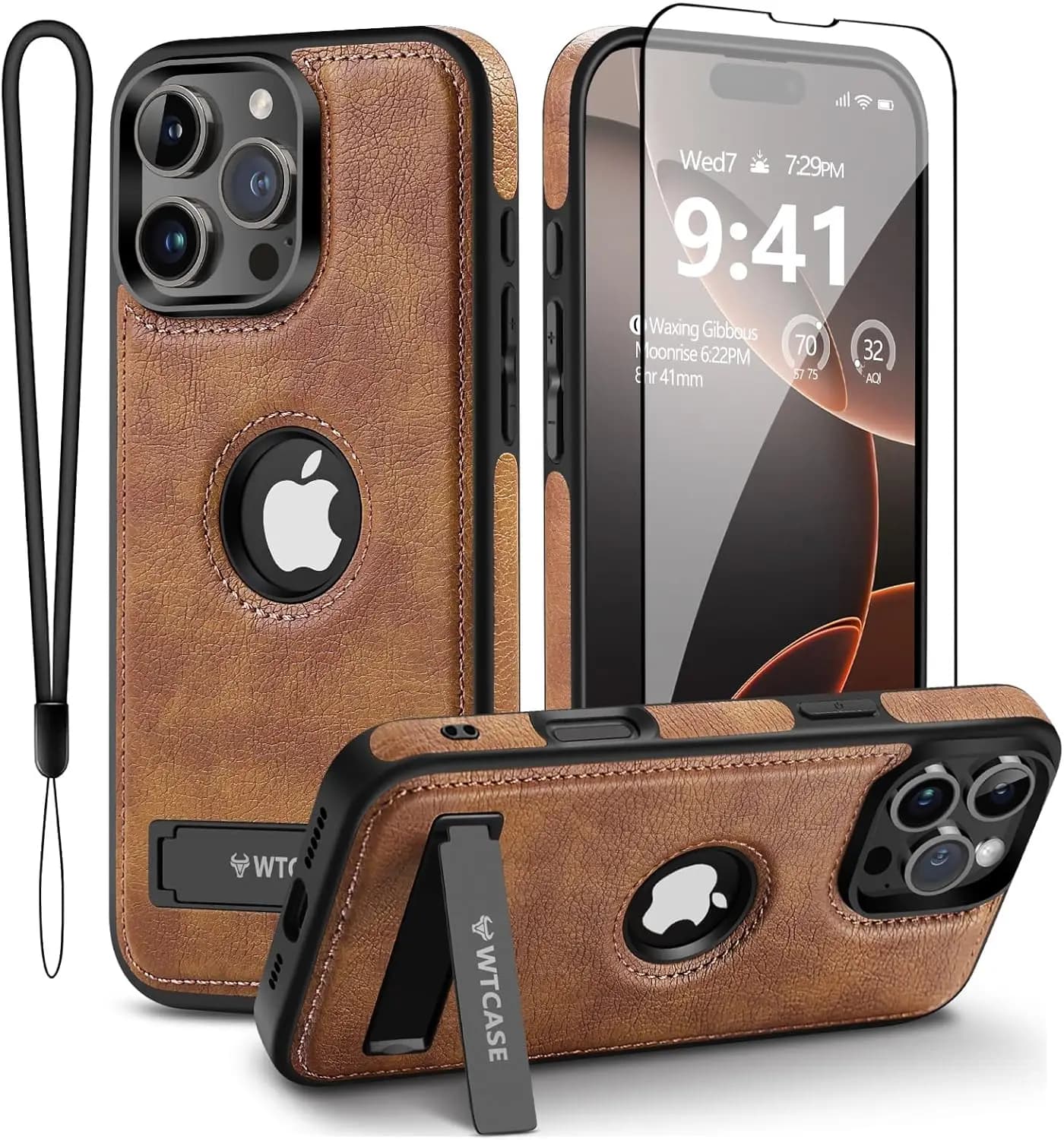 Leather Magnetic Case with Support for iPhone 16 Pro Max, Protective Cover Compatible with MagSafe (Marrone)