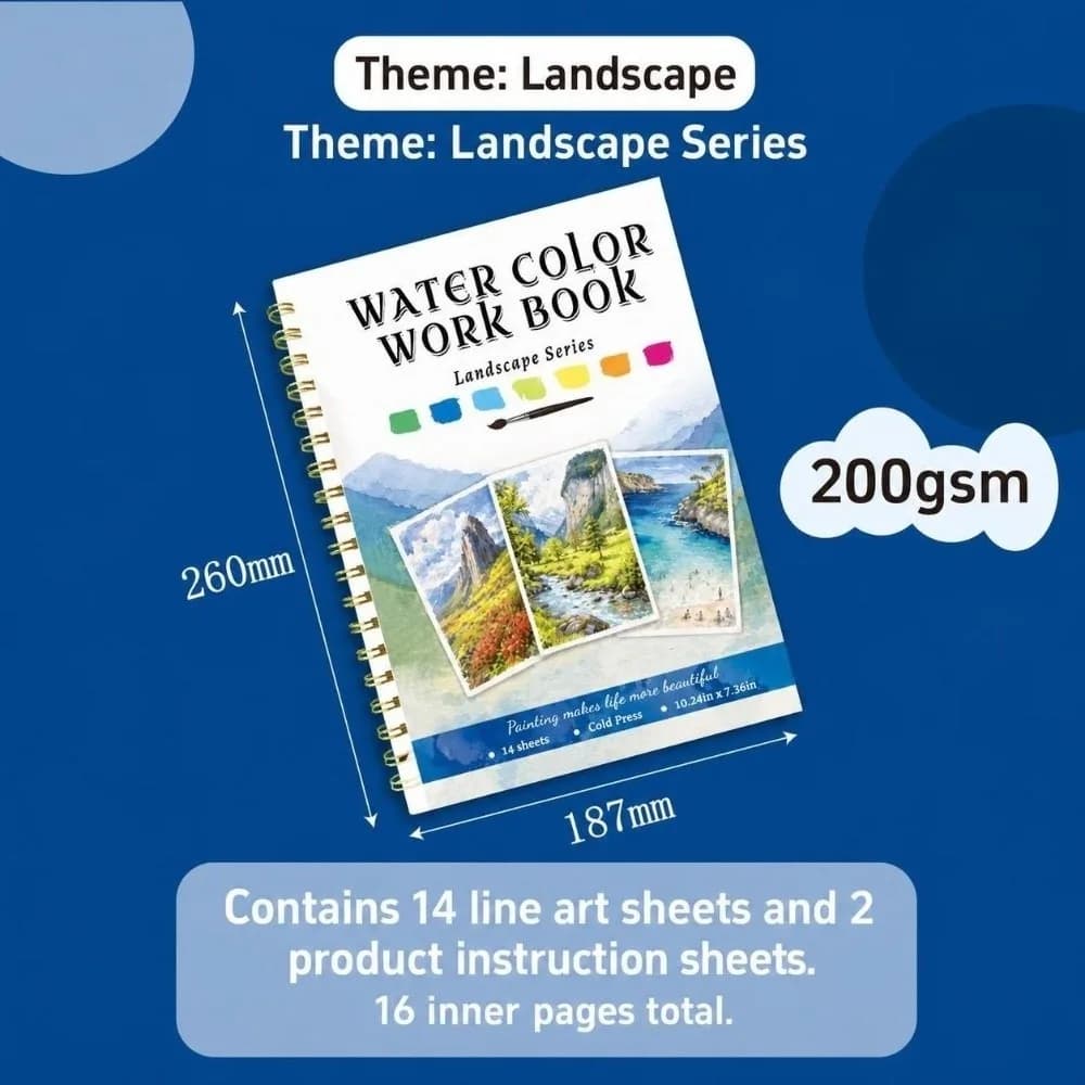 200GSM Watercolor Workbook Flower Scenery Animal Thickened Watercolor Painting Book Spiral-Bound Artistic Coloring Sketchbook
