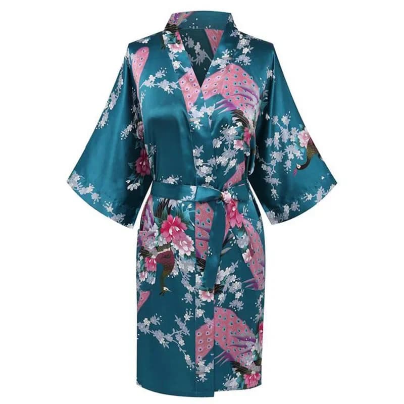 CEARPION accappatoio Sexy abito stampa fiore pavone indumenti da notte donna pigiami raso Kimono abiti per la casa camicia da notte taglie forti S-3XL