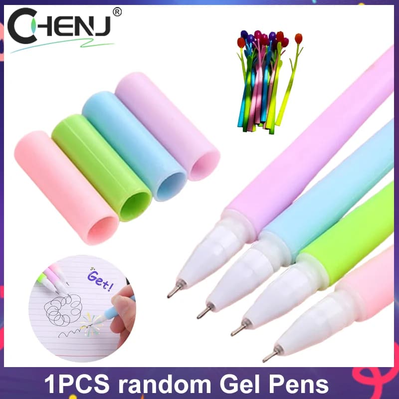 1 pz fiore scolorito penne gel rosa tulipano 0.5mm inchiostro gel nero scrittura penna neutra studenti cancelleria regalo di San Valentino