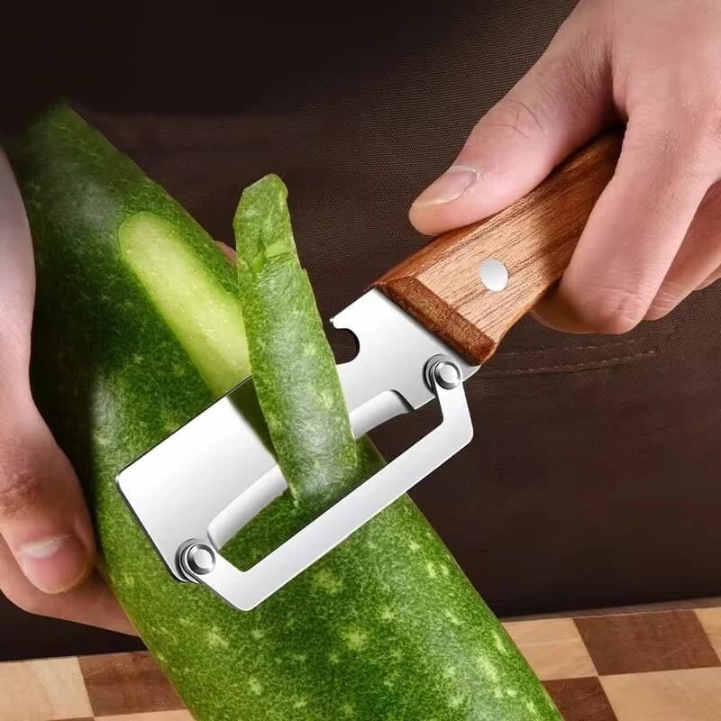 Coltello Pelapatate Dentellato 2-in-1 in Offerta, Pelapatate Premium con Manico in Legno e Apribottiglie, Utensile da Cucina