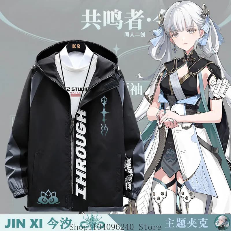 Wuthering Waves Jinhsi Anime Giacca a maniche lunghe Cappotto unisex Felpa con cappuccio Cerniera Moda Felpa con cappuccio Top Costume cosplay