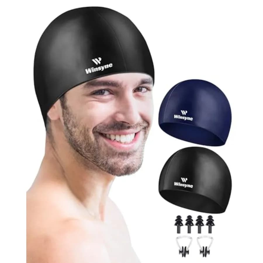 2 Pack Silicone Swim Cap for Men Women, Unisex Adult Swimming Caps for Short/Long Hair to Keep Hair Dry, Waterproof Bathing Cap
