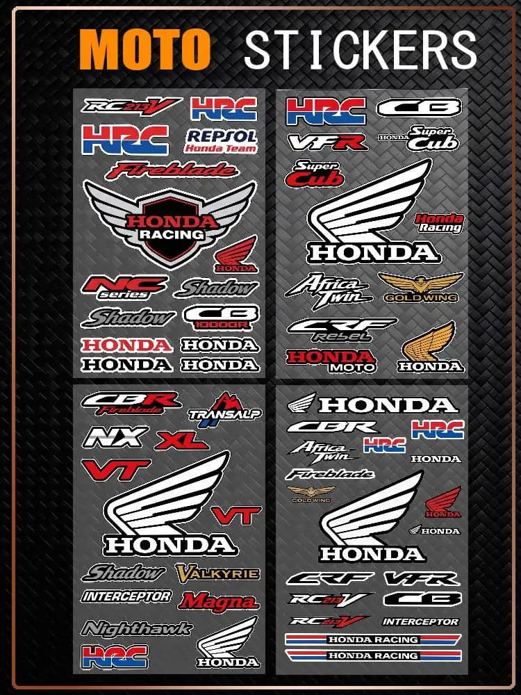 Adesivi Decorativi Riflettenti Impermeabili Anti-Graffio Multiuso per Honda Racing, Auto, Moto, Casco, Tazza, Frigorifero