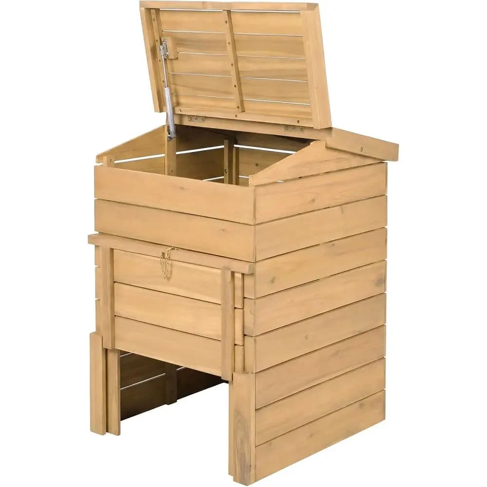 Compostiera in Legno Massiccio da 48 Galloni con Porta Bloccabile, Composter da Giardino Resistente per Esterni