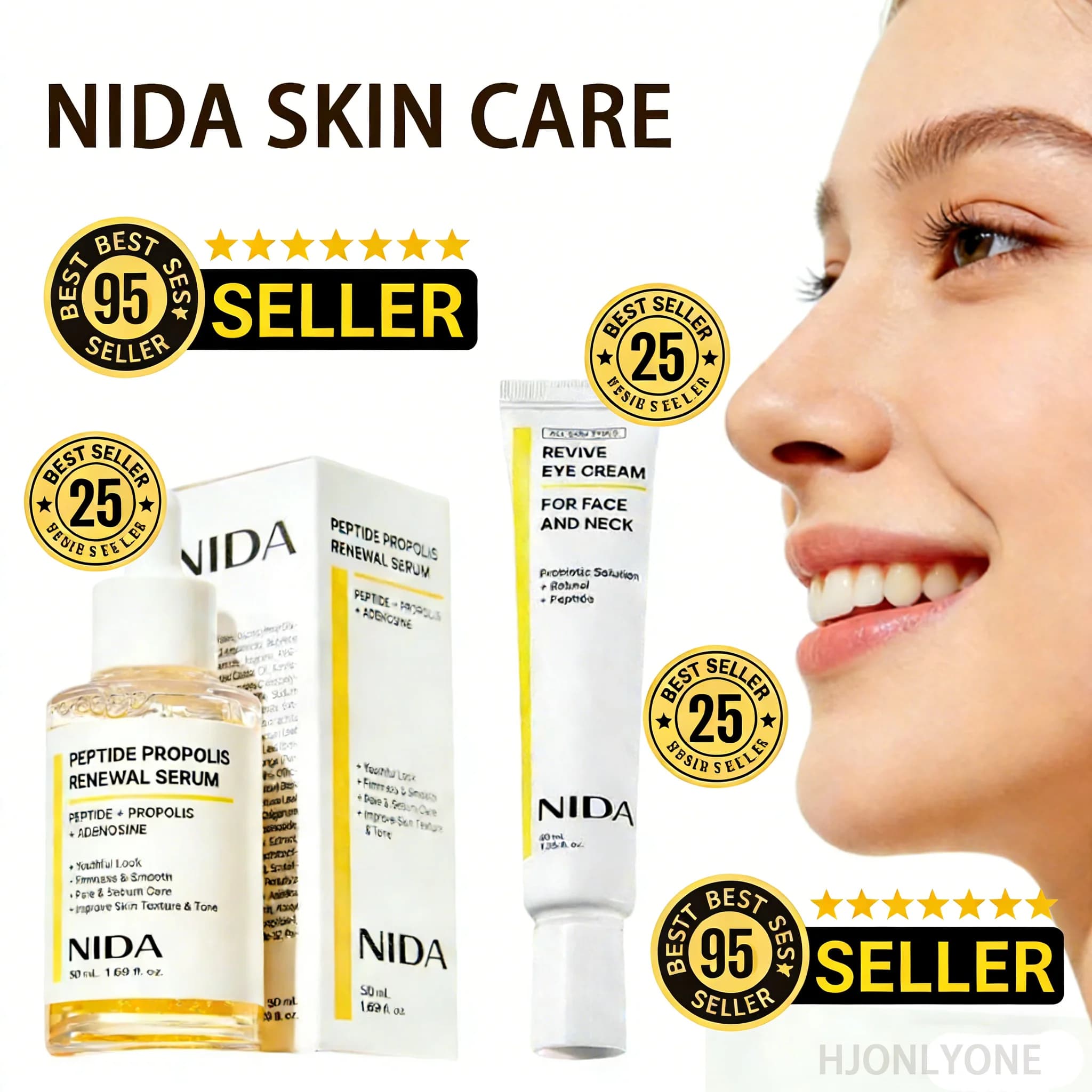 Set Siero Viso e Crema Occhi NIDA Peptide Propoli Retinolo Illuminante Rassodante Antirughe Kit Skincare Delicato