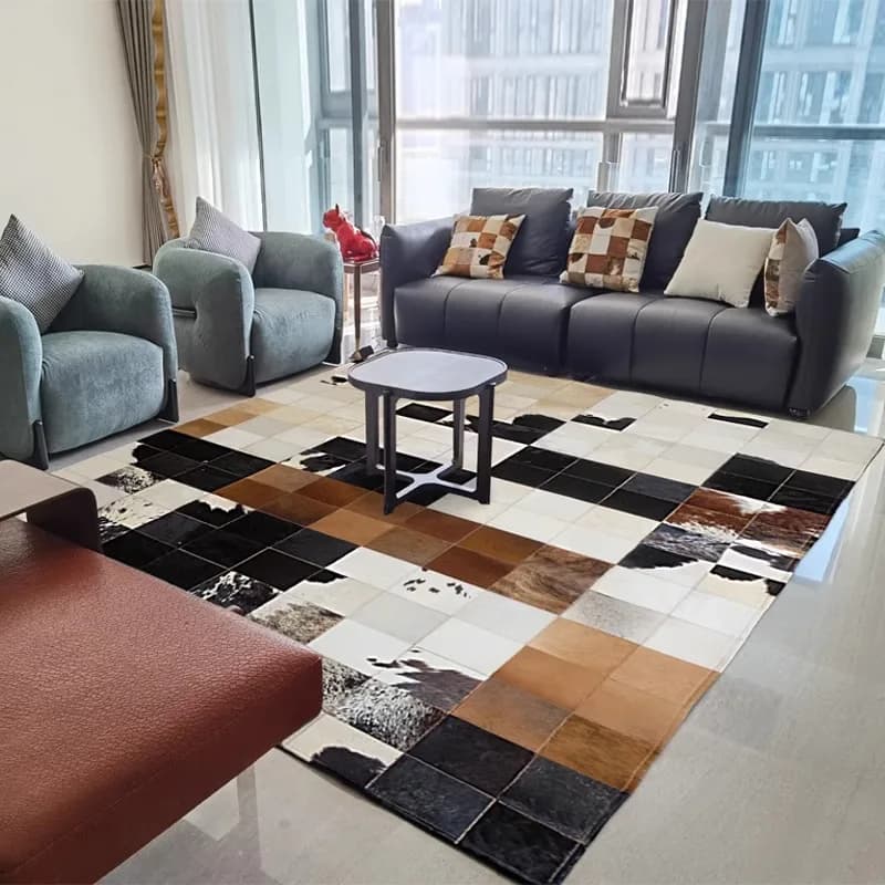 Modern Handmade Real Cowhide Carpet Living Room Luxury Patchwork Bedroom Area Rug Home Real Cow Skin Bedside Mat Nordic Rug